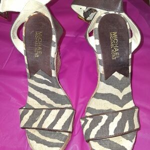 Michael Kors Zebra Print Platform Sandals - Brown and Cream
